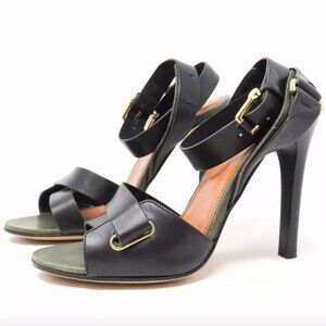 Derek Lam Leather Colorblock Black and Olive Green Heels
